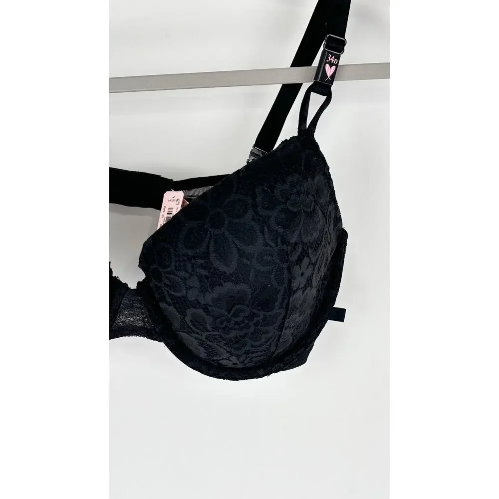 Victorias Secret Sexy Tee Posey Lace Lightly Lined Demi Bra Womens 34D New Black